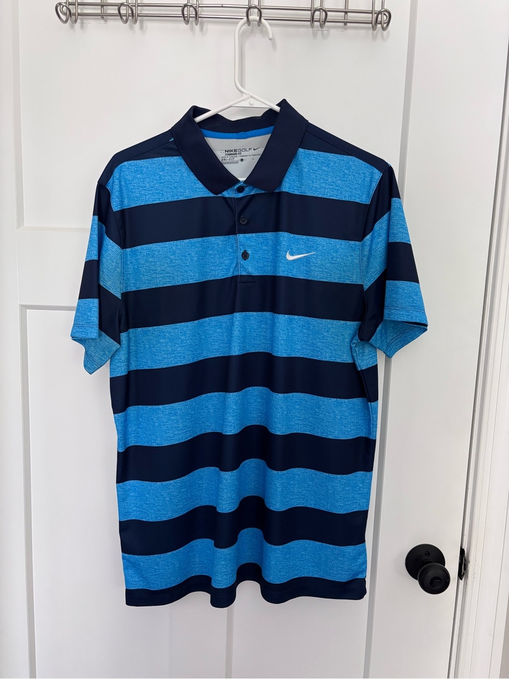 Nike Men’s Blue/ Navy Striped Dri-FIT Golf Shirt